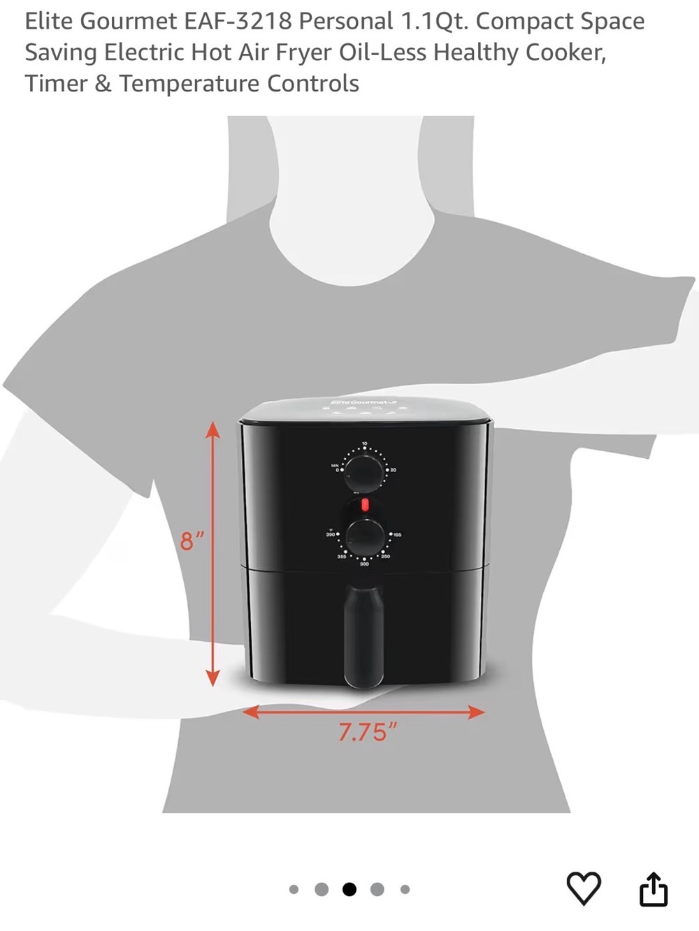 Black Personal 1 Qt Air Fryer - Picture 2 of 8